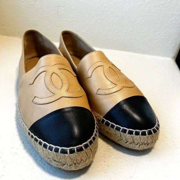 Chanel Espadrille 37 Ballet Leather Cap Flats